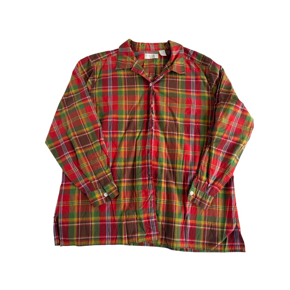 VTG Elizabeth Liz Claiborne Plaid Button Down Shirt Women's Plus Sz 16 Madras